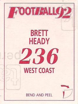 1992 Select AFL Stickers #236 Brett Heady Back